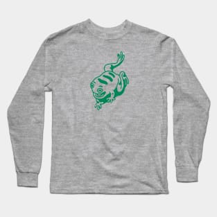 Frog in a good mood. Japanese art style in green ink Long Sleeve T-Shirt